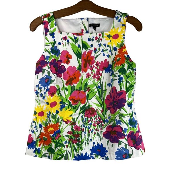 Talbots Blouse Size 2 Back Button Square Neck Sleeveless Watercolor Floral Top - Picture 1 of 9